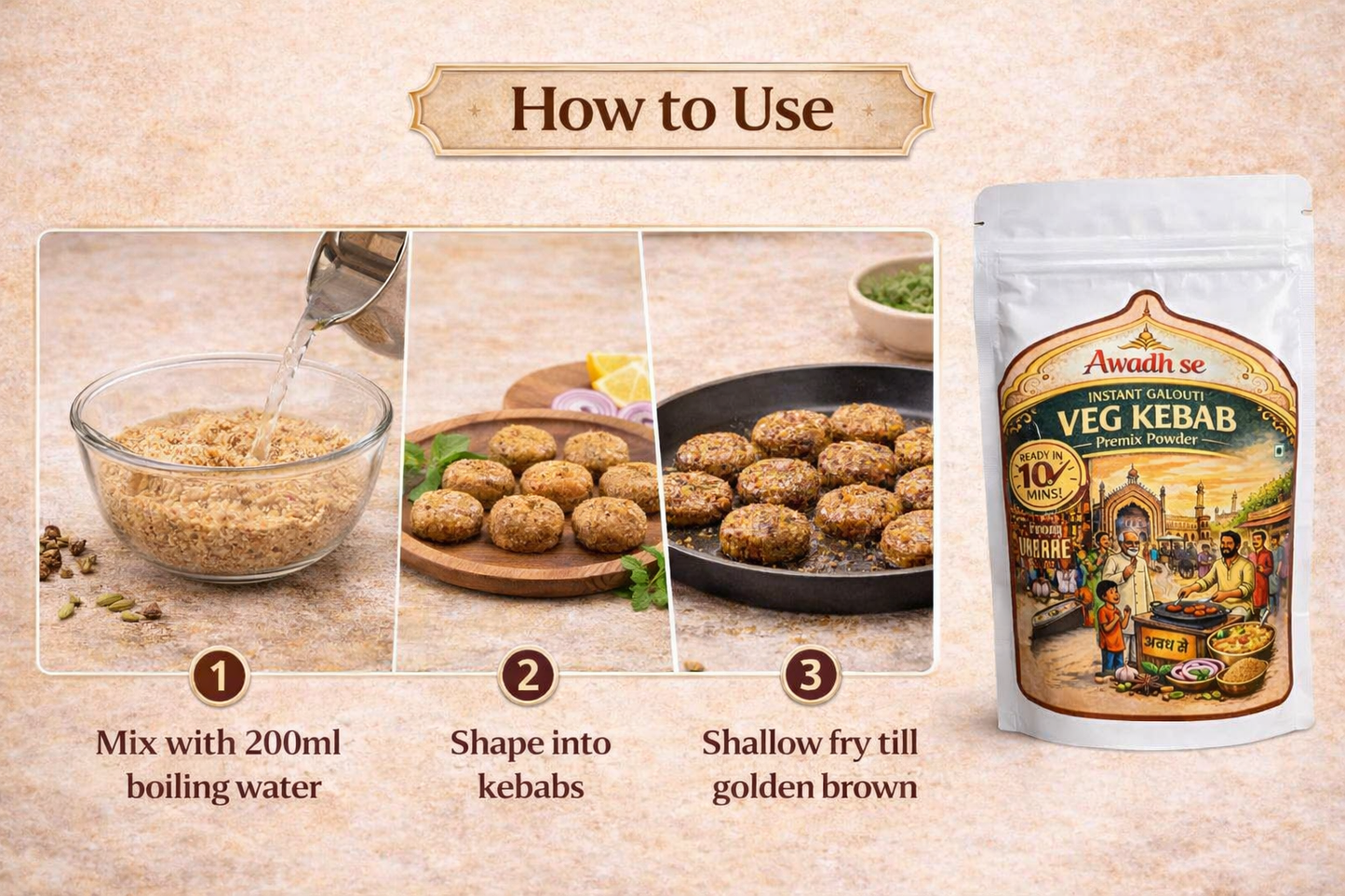 awadh se instant galouti veg kebab premix powder (pack of 3) authentic lucknowi taste ready in 10 minutes 10 servings and 100g per packs