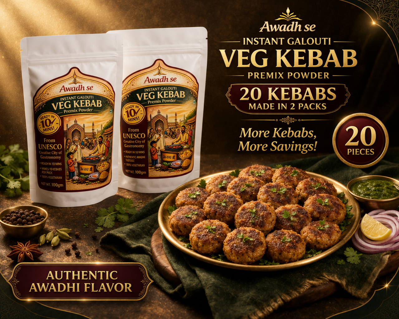 awadh se veg kebab premix galouti kebab powder (pack of 5) street style ready in mins 100% vegetarian 10 servings and 100g per pack